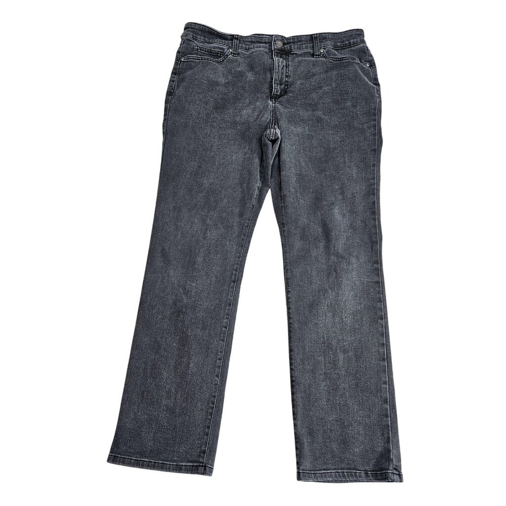 St. John's Bay Straight Jeans Womens 16 Charcoal Wash High Rise Stretch Denim